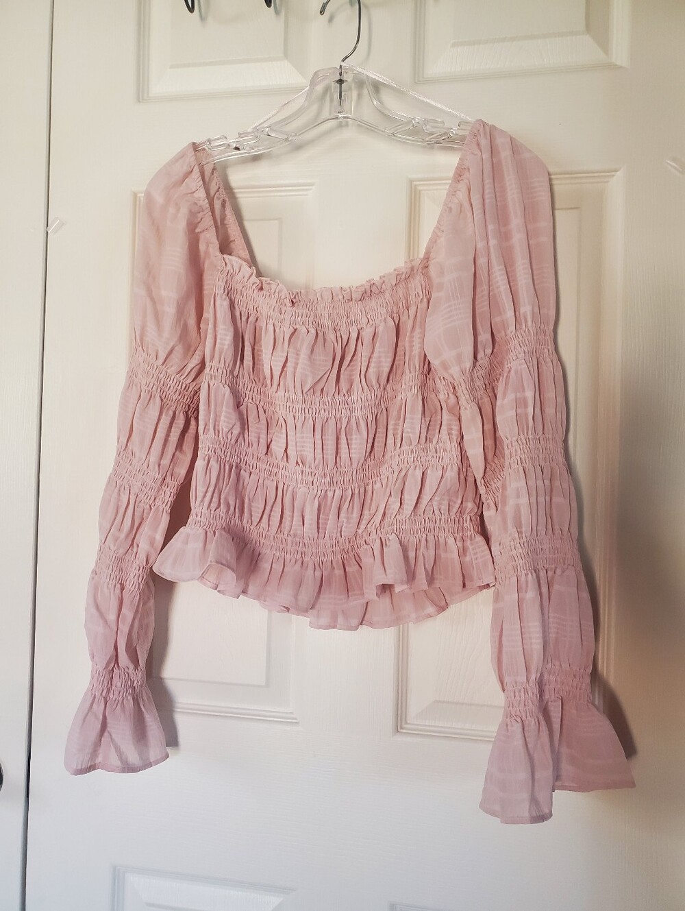 Smocked Puff-Sleeve Blouse Cinched Milkmaid Coquette Crop Rose Stretchy 2XL